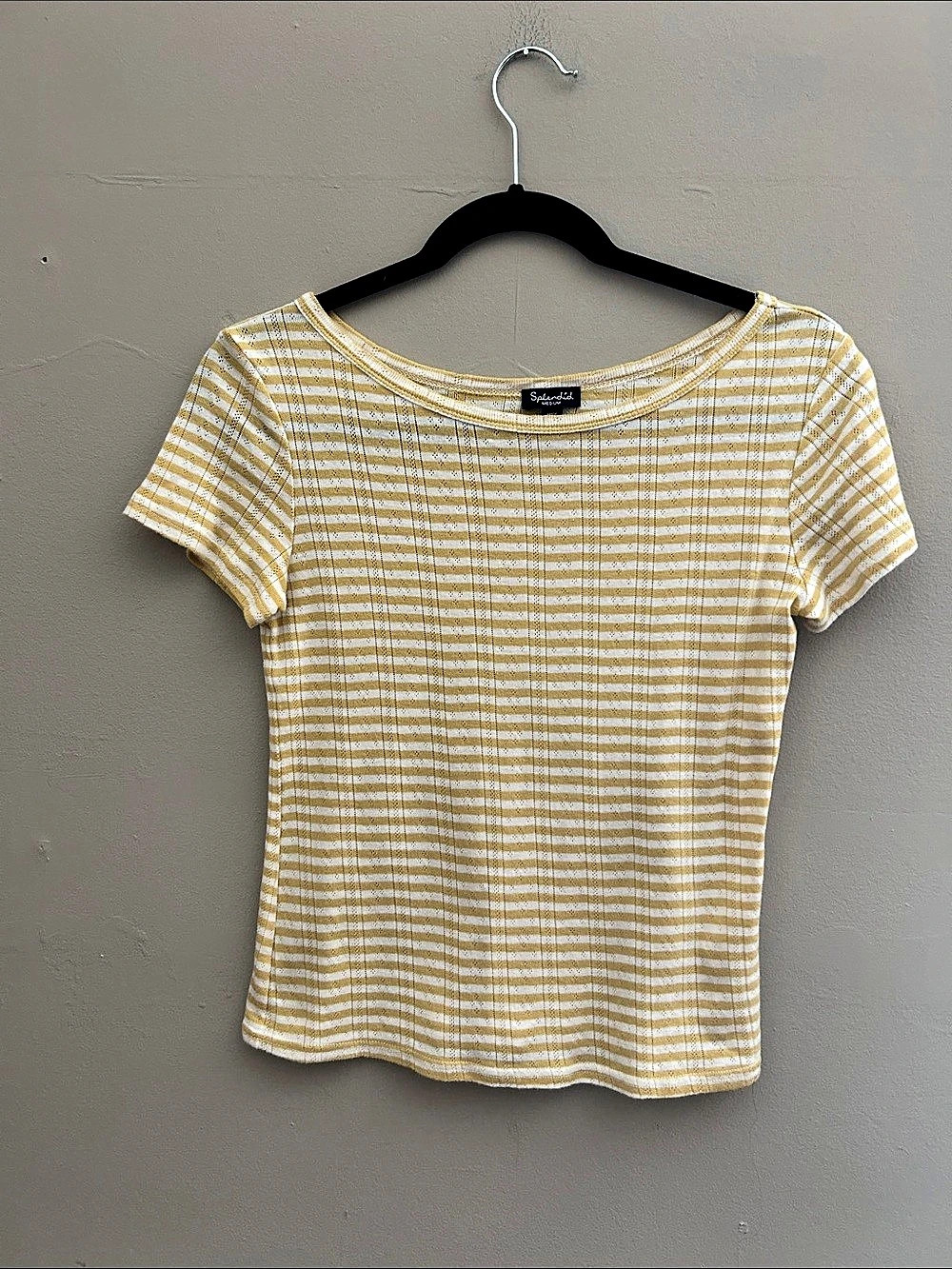 Splendid Striped Short Sleeve Top in Yellow & White Size Medium